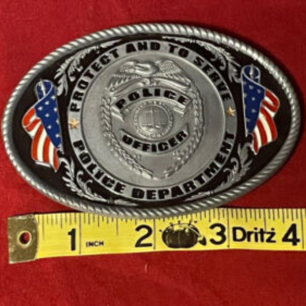 POLICE DEPARTMENT POLICE OFFICER PEWTER BELT BUCKLE TO SERVE AND PROTECT NEW!